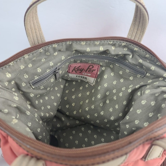 FOSSIL “Key Per” Orange Quilted Brown Trim Crossbody Bag Purse Adjustable Strap - Picture 6 of 8